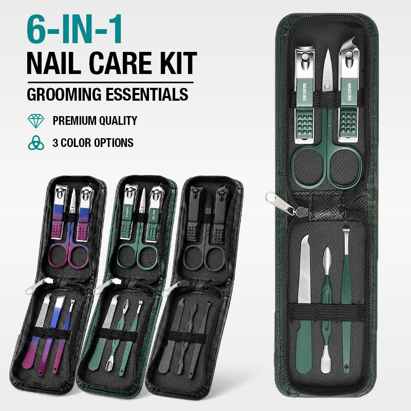 Mens Grooming Travel Kit - Set tagliaunghie portatile 6-IN-1, kit manicure