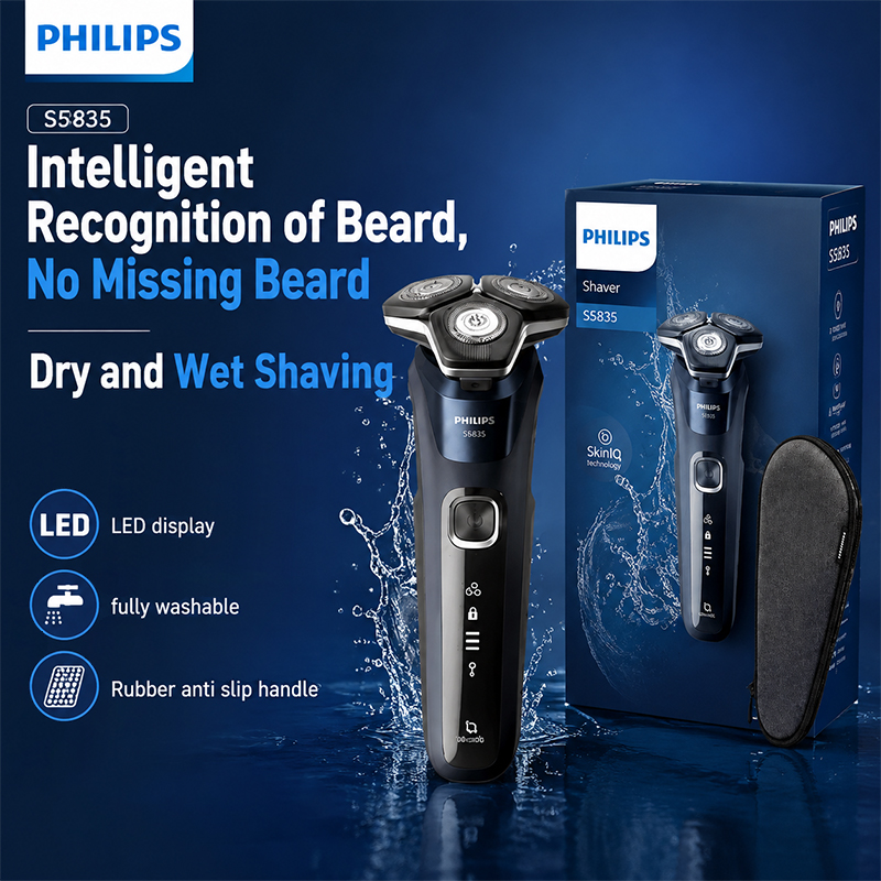Mens Grooming Travel Kit - Rasoio Elettrico Philips S5835 Rotante Wet